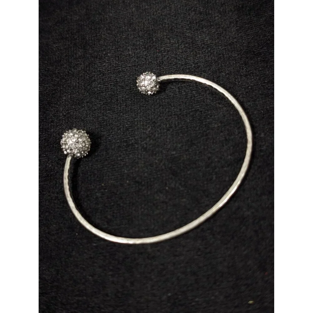 Ann Taylor LOFT Distressed Silver Tone Hammered Crystal Ball Cuff Bracelet 6